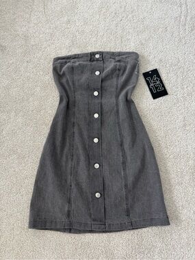 Gray Strapless Button-Front Denim Dress NWT size M